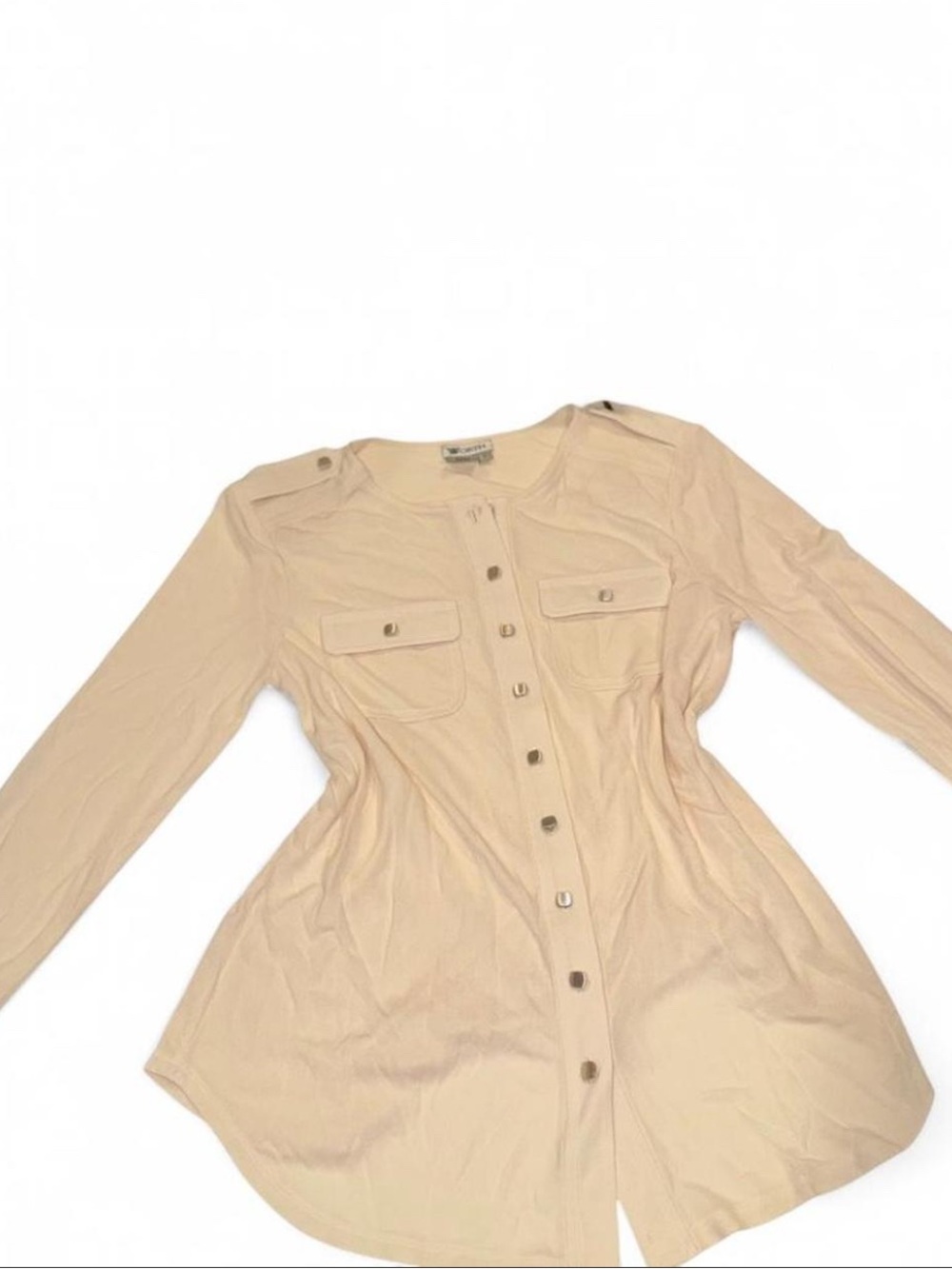 Worth Light Beige Button-Front Long Sleeve Shirt 100% Silk